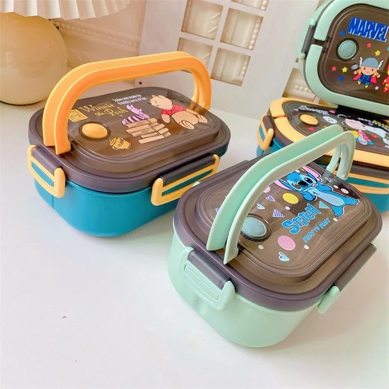 Disney Stitch Cartoon Portable Lunch Box Child Student Hermetic Bento Box  Office Portable Double Layer High