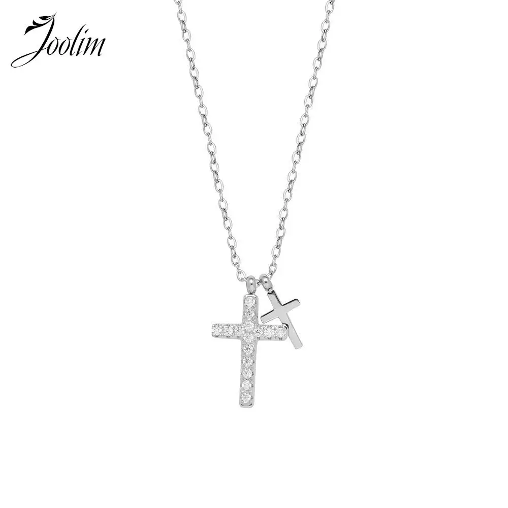 

Joolim Jewelry Wholesale Tarnish Free Versatile Fashion Luxury Full Zirconia Cross Pendant Stainless Steel Necklace for Women