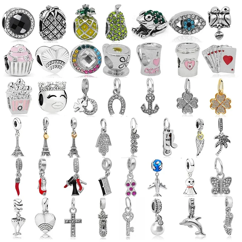 New Silver Color Coffee Cup Cake Chili Cross Love Dolphin Ciondola Pendenti Perline Fai Da Te Adatte Per Bracciali Con Ciondoli Pandora Wome Gift