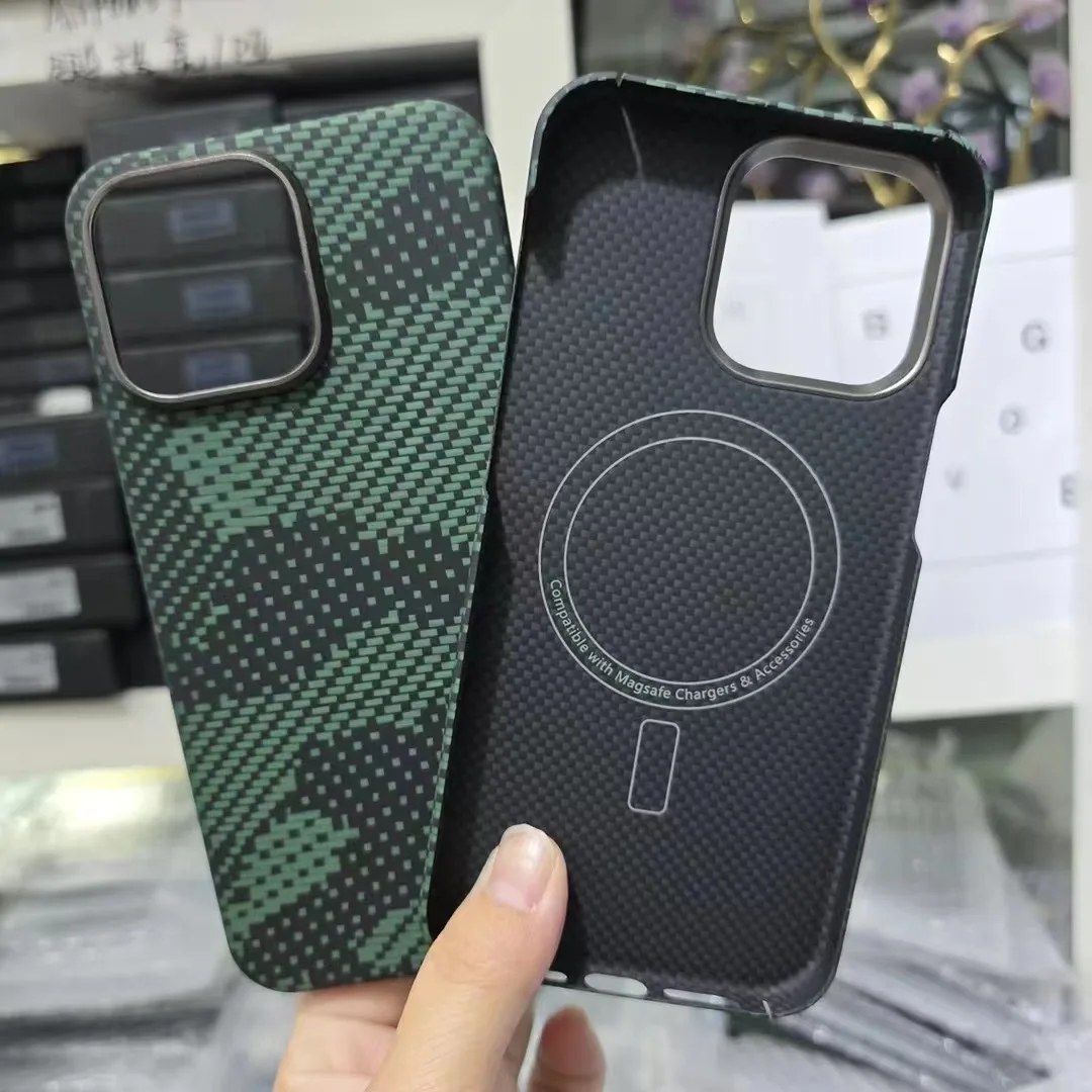 

Real Carbon Fiber Case For iPhone 15 Pro Max Magsafe Slim camouflage Aramid Anti-explosion Cover for iPhone 15Pro Max case capa