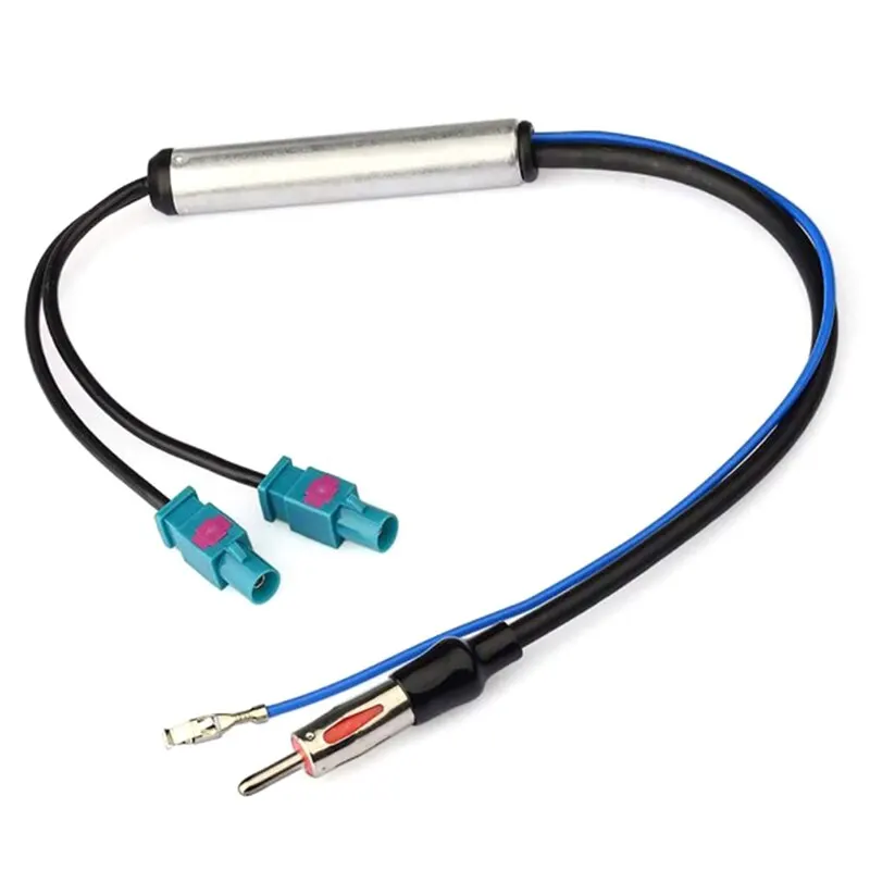 Car Stereo FM AM Antenna Signal Booster Amplifier Amp Dual Fakra DIN Plug Converter Adapter For VW Skoda car stereo accessories