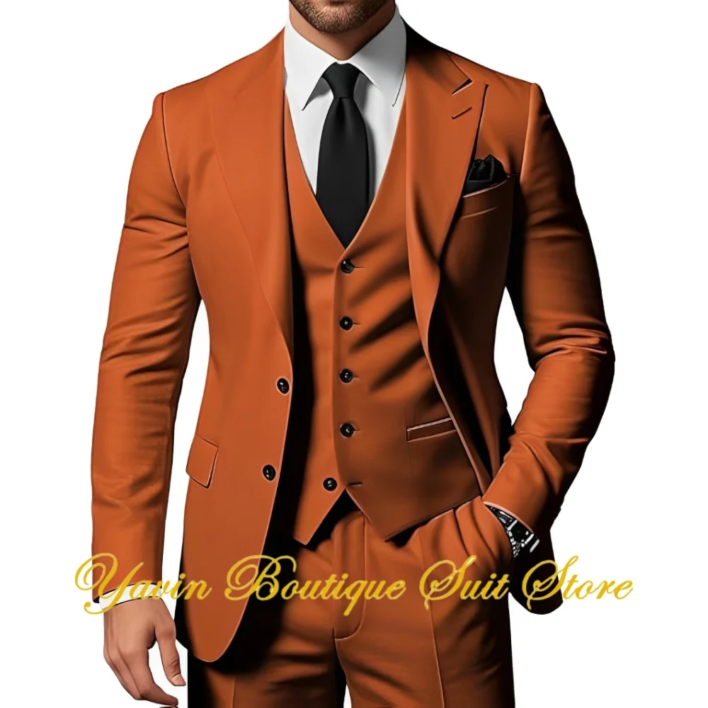 Men's Business Suit 3 Piece Slim Fit Peak Lapel Blazer Formal Jacket Vest Pants Set Wedding Prom Party Tuxedo