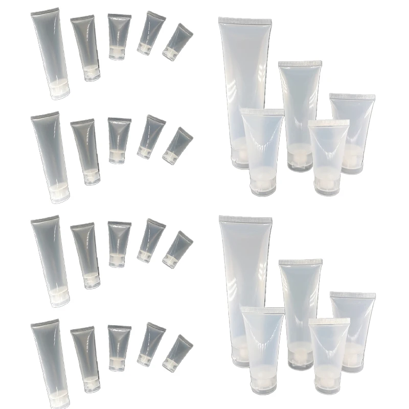 여행용 투명 소프트 튜브 병, 메이크업 스킨 케어 크림, 스퀴즈 병, 바디 로션 용기, 15, 20, 30, 50, 100ml, 10 개 