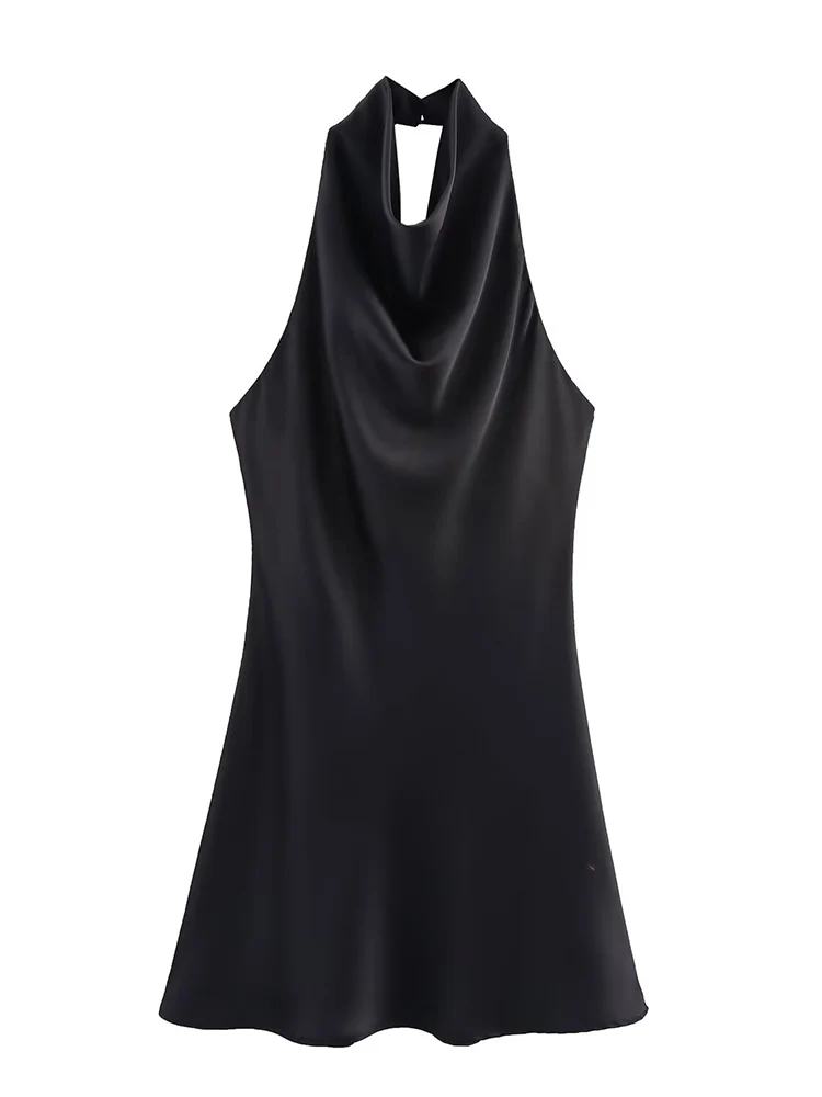TFMLN Women Backless Halter Dress Summer Sexy Party Dress Halter Neck New Slim Black Sleeveless Short Dress Elegant Streetwear
