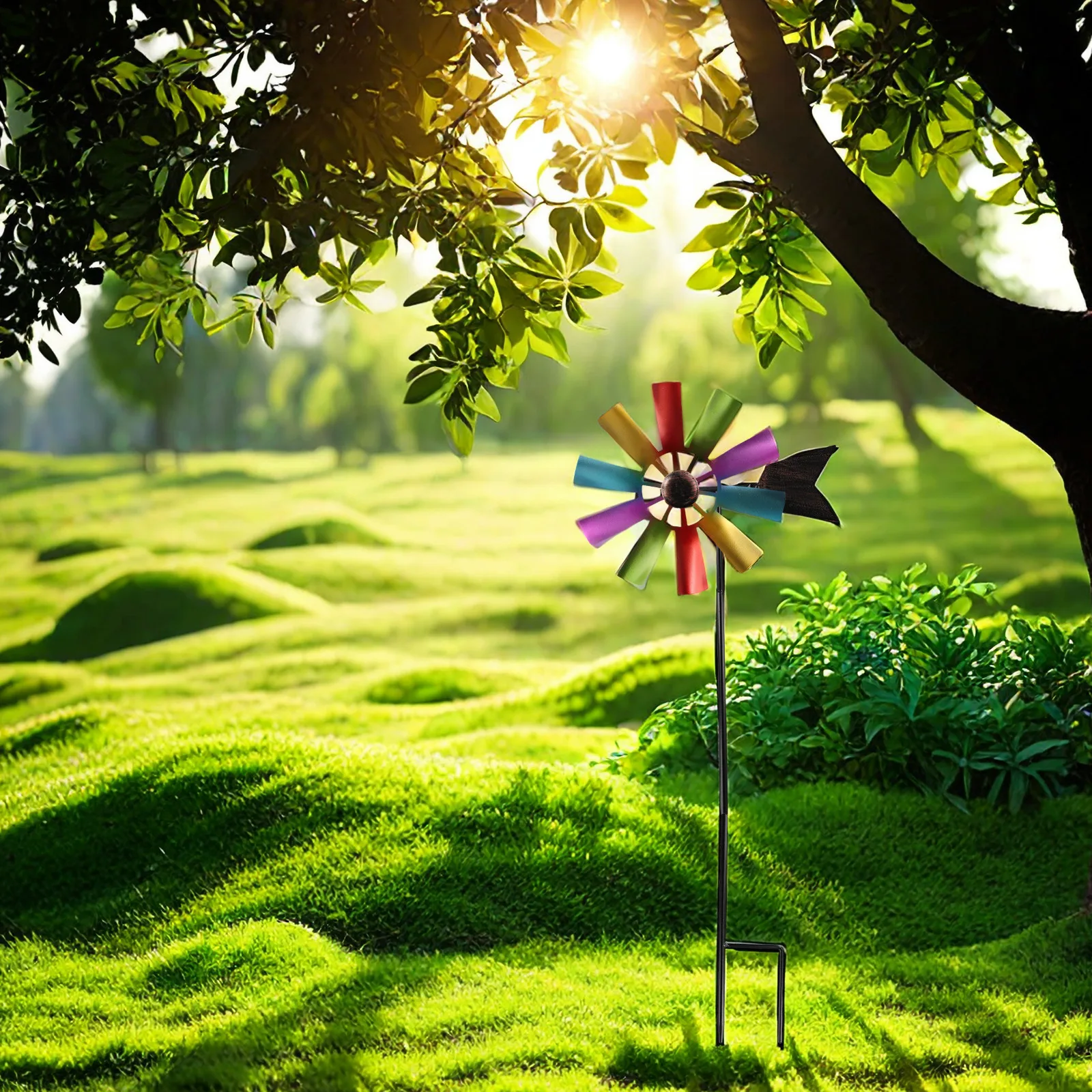 Garden Art Decor Windmill Toys Garden Windmill Wind Spinner Windmill Bird Repellent 73cm Metal Pinwheels Outdoor Ornaments Garden Stake 360 Degree Rotating Windmill Lawn