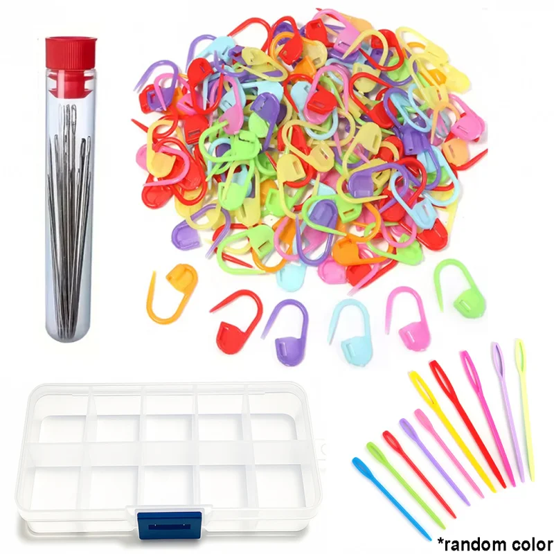 Sewing Knitting Kits Large Eye Blunt Yarn Needles Plastic Weaving Needles Crochet Locking Counter Stitch Markers Tools