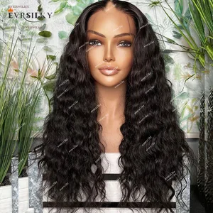Loose Curly Black/Brown 100% Human Hair Wig Glueless U/V Part Wig Water Wave No Leave Out Human Hair Wigs For Women 250% Density