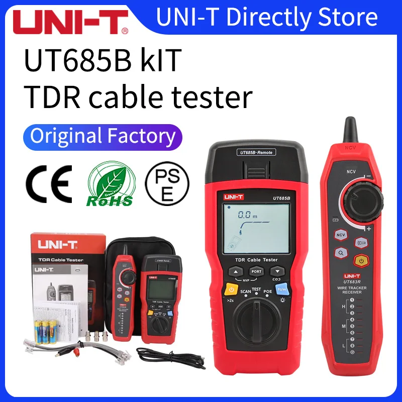 

UNI-T UT685B KIT TDR Cable Tester Pair Coaxial POE Network Cable Length Sequence Detector RJ11 RJ45 Plug Adapter Digital Meter