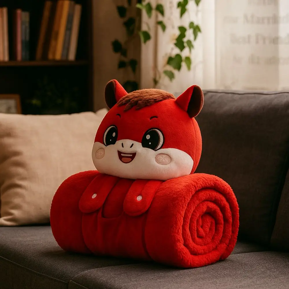 Soft Warm Horse Mascot Blanket Comfortable Cartoon Flannel Blanket Fluffy Throw Folding New Year Throw Blanket Living Room