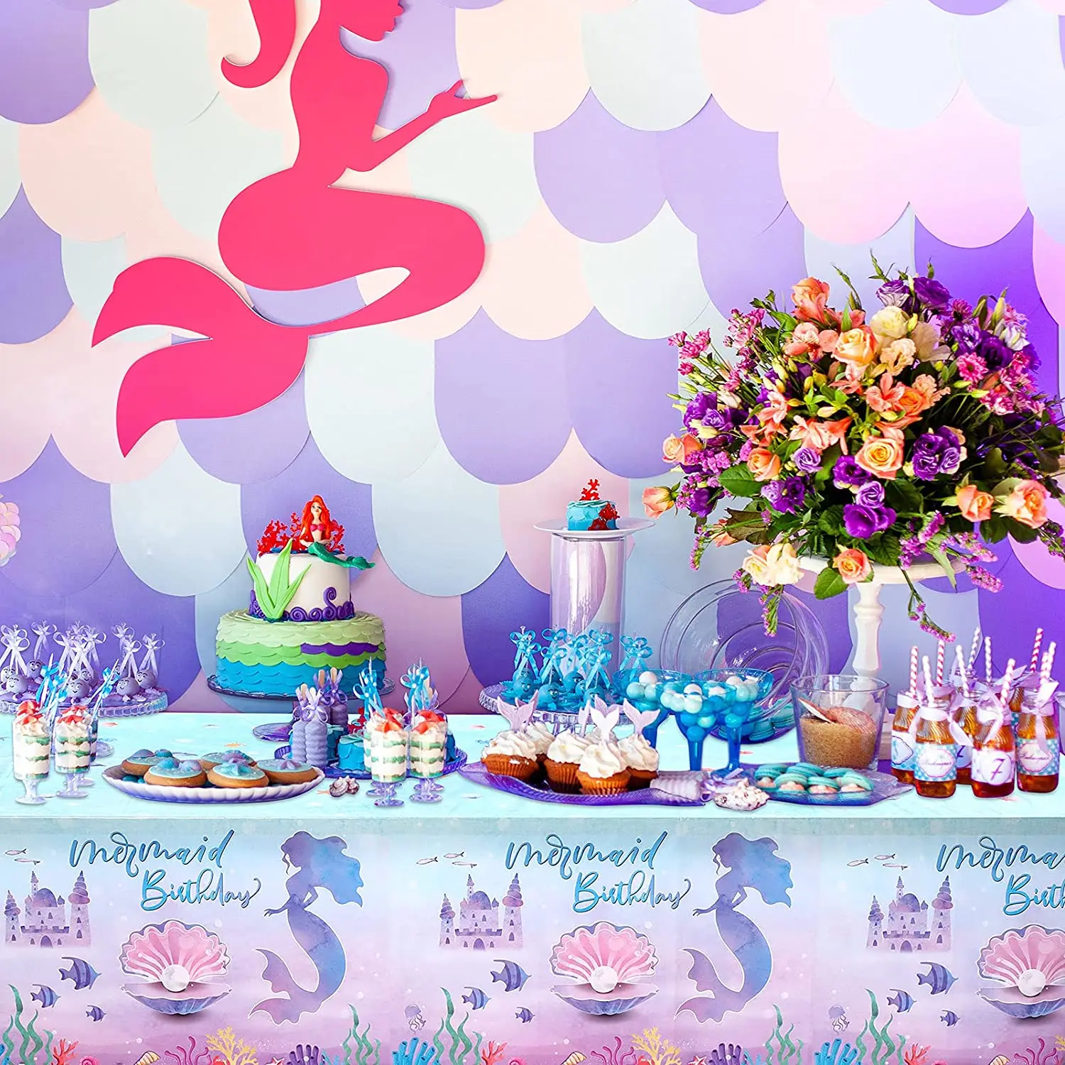 54x108inch Mermaid Tablecloth Birthday Party Table Cover