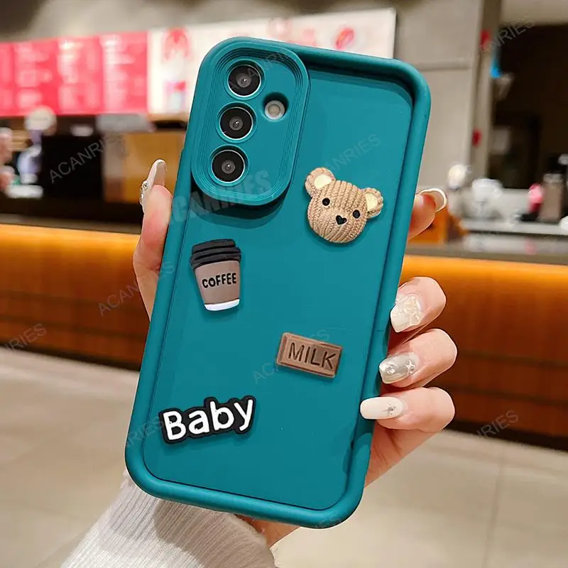 A 54 34 14 Cute 3D Bear Liquid Silicone Case For Samsung Galaxy A54 A34 A14 A13 A25 5g A24 4g A05s A15 Cartoon Soft_voghion.com