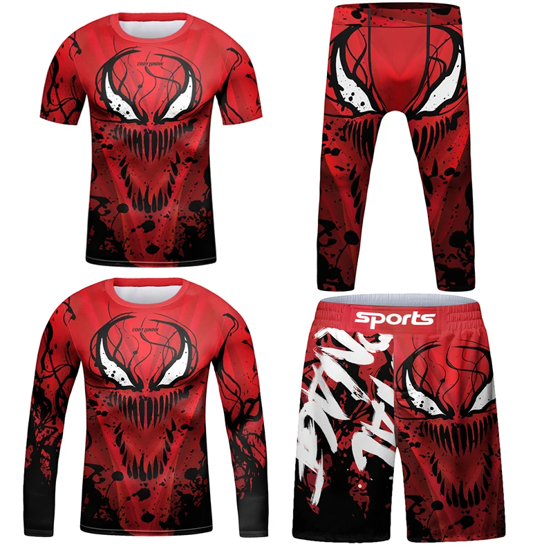 Sports Apparel MMA kids Rash guard Jiu jitsu T-shirt+Pant Sets Rushguard BjJ Kickboxing Jerseys Boy Children Gi Muay Thai Shorts