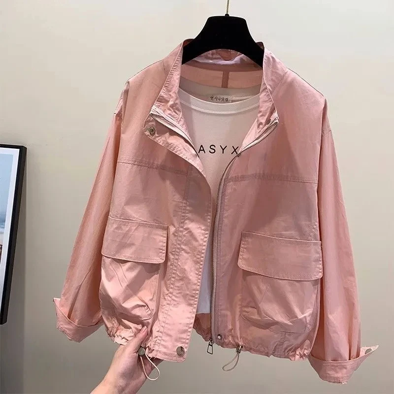 

Женская куртка-бомбер с карманами, однотонная бейсбольная ветровка на молнии, свободная верхняя одежда, 2024