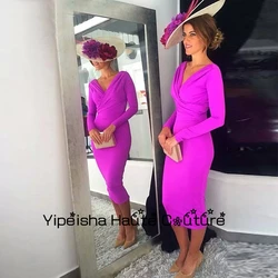 Yipeisha Sheath Mother Dress Long Sleeves Wedding Party Gowns V Neckline Tea Length Mother Of the Bride Dresses 2023 On Sale