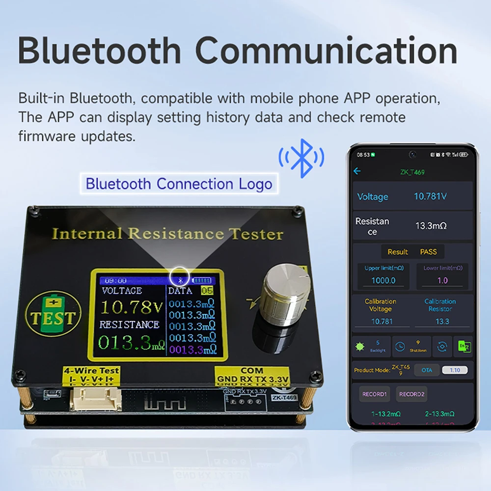 T469 배터리 전압 내부 저항 테스터 0.001V-60V 0.1mΩ AC 4선 BT APP OTA MODBUS 내장형 18650 충전 모듈