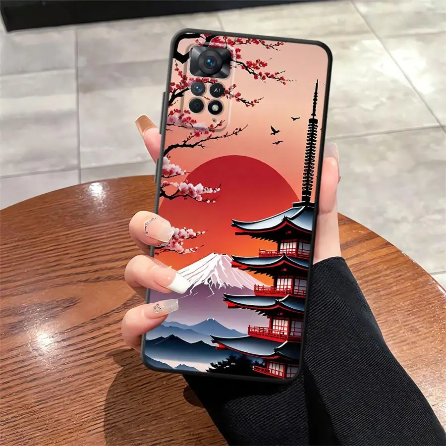 Japanese Ancient House Painting Black Soft Phone Case