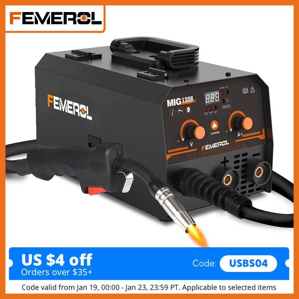 FEMEROL 2 In 1 MIG Welding Machine 130A Portable Gasless Stick ARC MIG Welder 110A IGBT Synergic Flux Core MIG Welder FEMEROL 2 In 1 MIG Welding Machine 130A Portable Gasless Stick ARC MIG Welder 110A IGBT Synergic Flux Core MIG Welder