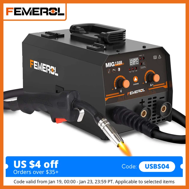FEMEROL 2 In 1 MIG Welding Machine 130A Portable Gasless Stick ARC MIG Welder 110A IGBT Synergic Flux Core MIG Welder