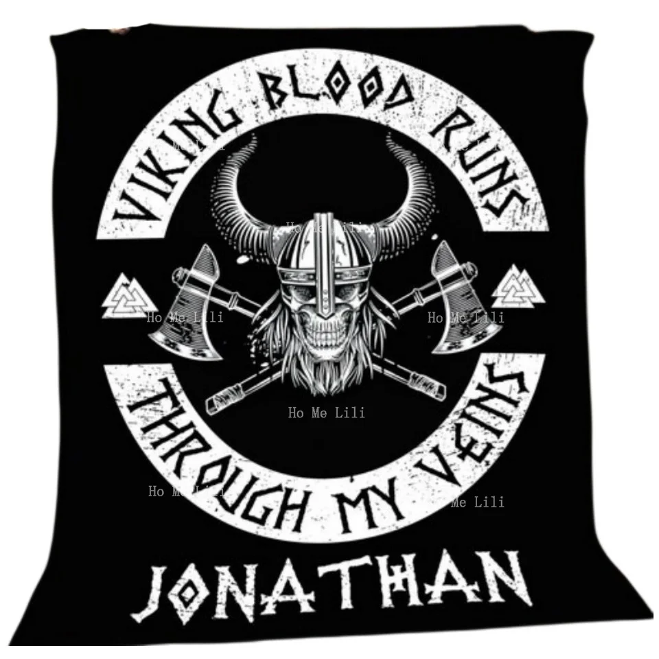 CustomVikingBlanketWithOxHeadAndCrossAxeFlannelByHoMeLili