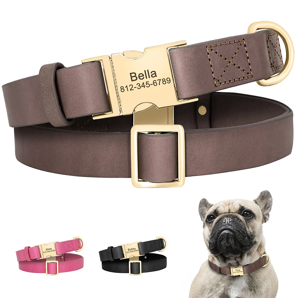 Personalized Dog Collar Free Engraved Dog Leather Collars Customized Pet Buckle Collar For Small