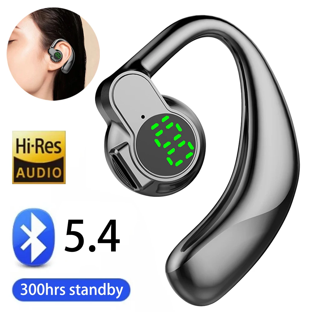 New 180°Wireless Headphone Bluetooth 5.4 Handsfree Noise Canceling Rotatable Sport Digital Display Earphones Single Ear Earhook 4