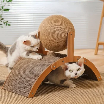 고양이 긁힘 보드 고양이 장난감 나무 고양이 움켜쥐는 공 그라인딩 클로, 손으로 감싸는 검 대마 로프, 고양이 등반 프레임, 애완 동물 용품
