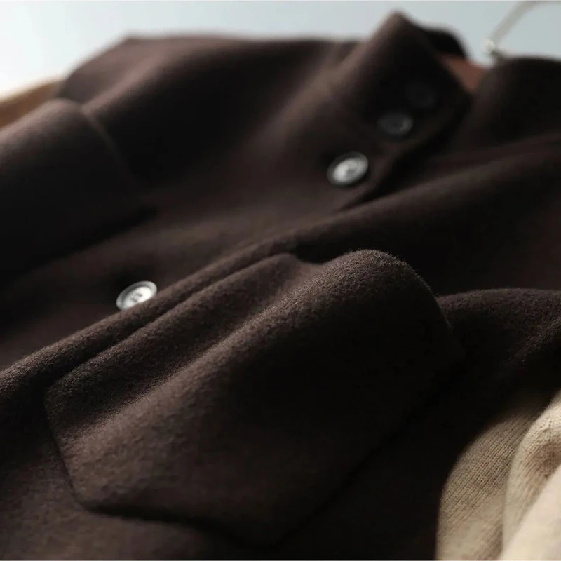 Autumn Winter Vintage Sleeveless Jacket Chic Pockets All-match Tank Top Women Loose Casual Stand Collar Woolen Vest Coat Ladies