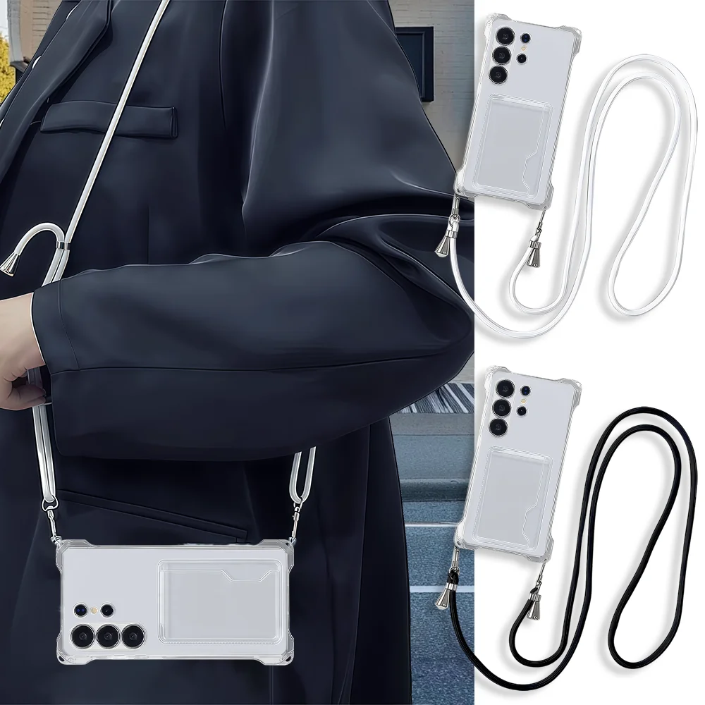 Detachable Lanyard with ID/Card Slot - Shockproof Silicone Clear Case Cover