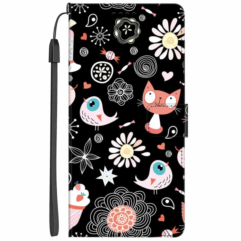 Elegant Leather Flip Wallet Cover - Premium Phone Case with Cat Design