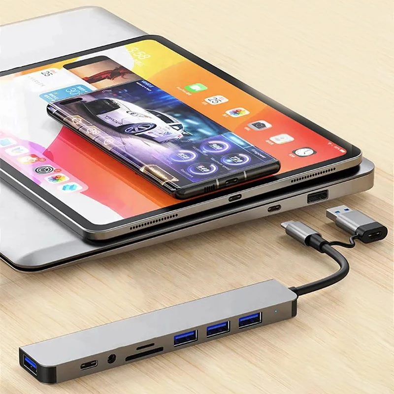 8 in 1 USB Hub A Type C 3.0 Concentrator Docking Station 8 Port Extensor Adapter SD TF Card Reader Audio Multi Dock Splitter Hub card reader sd card reader