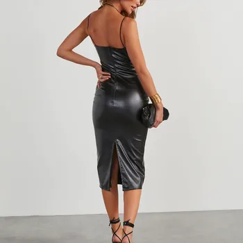 Sexy Bodycon PU Leather Suspender Dresses For Women Sleeveless Nightclub Dress Streetwear Party Club Y2K Clothing Outfits 5