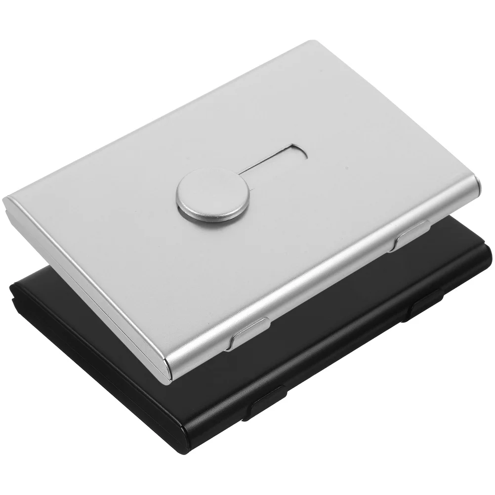 

2 Pcs Cards Storage Box Slide Out Business Case Visit Holder Metal Wallet Travel Calling Container