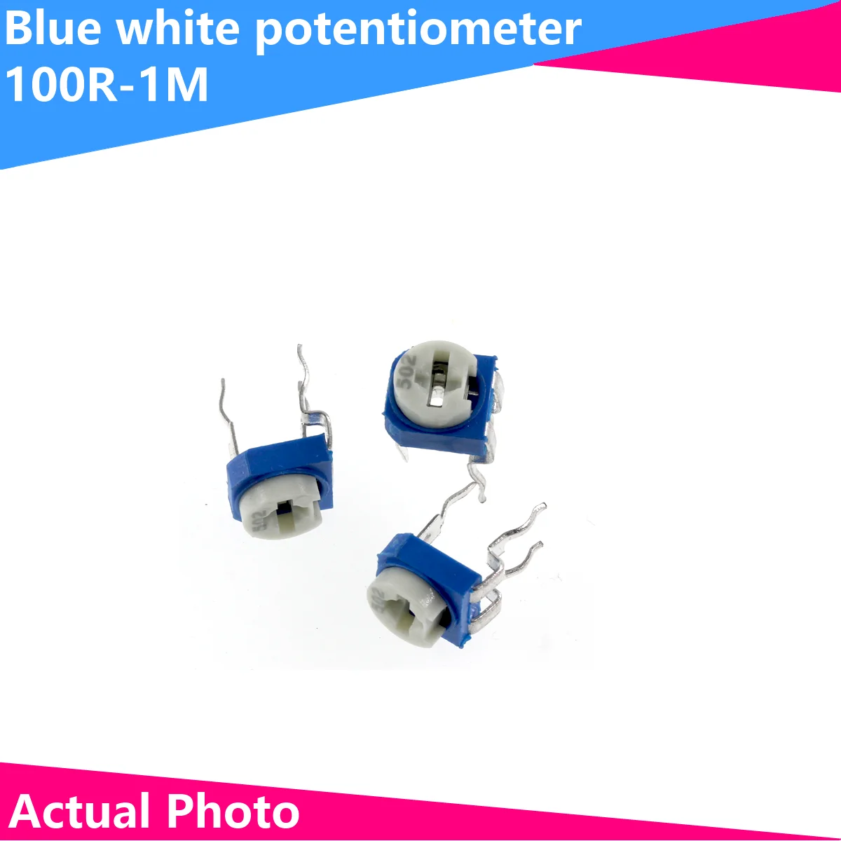 20Pcs 100-1MOhm Blue&White Variable Horizontal Adjustable Variable Trimmer Resistor RM065 Rm-065 Potentiometer Assortment Kit
