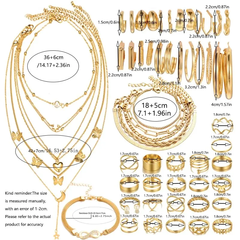 Jewelry Sets Jewelry Set 57 Pcs/Set Fashion Metal Wide Face Earrings Necklaces Bracelets Ankles Rings Combinations Women Gifts