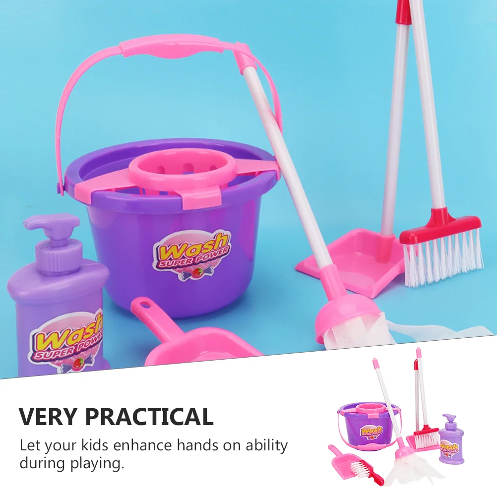 7 Pcs Cleaning Mopping Set Sweeping Toy Kit Pretend Play Playthings Children Tools Small Toys Role Broom Dustpan Mini 6