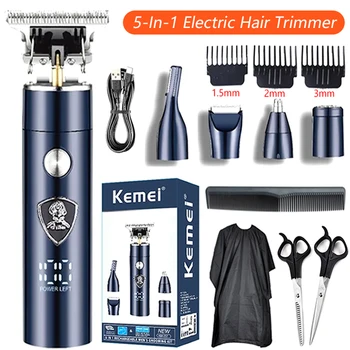 Kemei 5in1 Tagliacapelli elettrico Tagliacapelli Kit di bellezza Barba Trimmer per uomo Rasoio elettrico Ricaricabile Macchina per tagliare i capelli 1