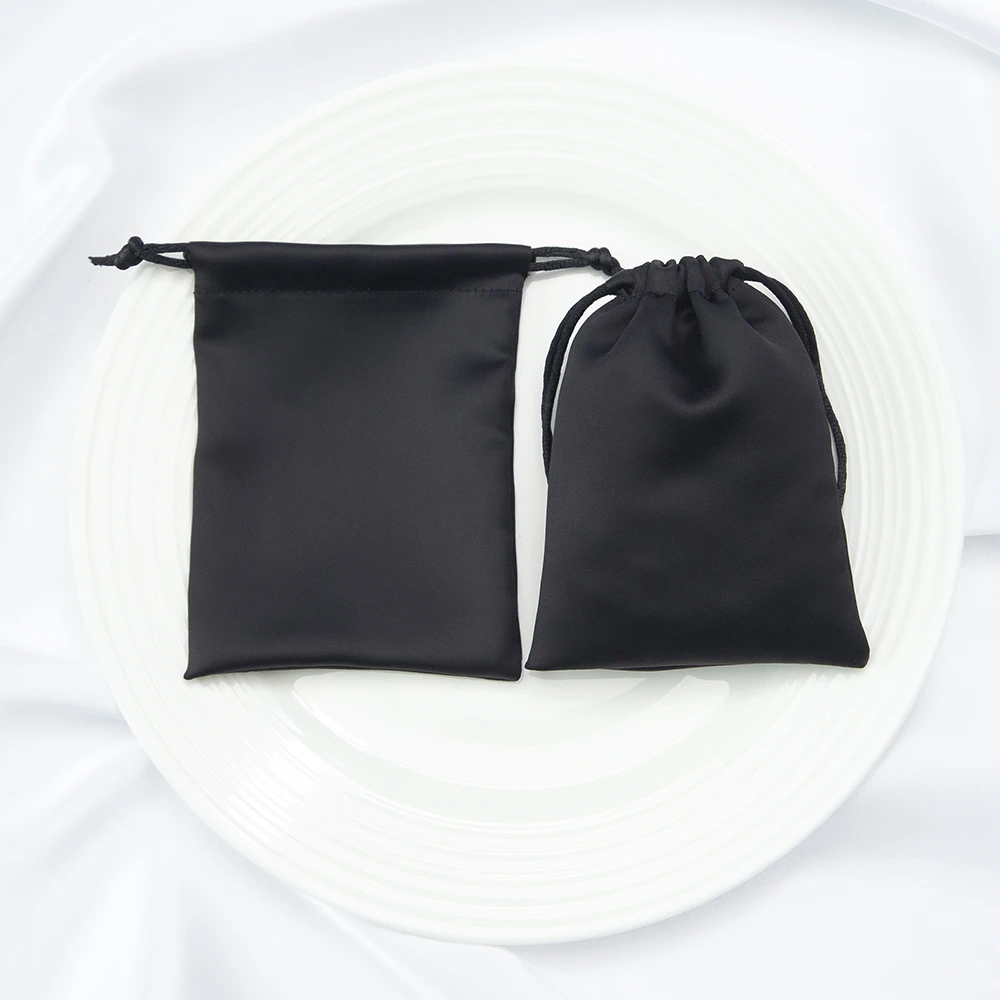 Black Silk Jewelry Small Gift Bags Satin Drawstring Pouch Wedding Candy Favor Bulk Packing Christmas Party Decoration Business