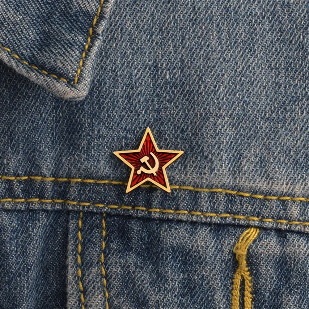 Retro Cap Clothing Accessories Badge Alloy Emblem Pins Sickle Hammer Red Star Brooch For Women|Girls