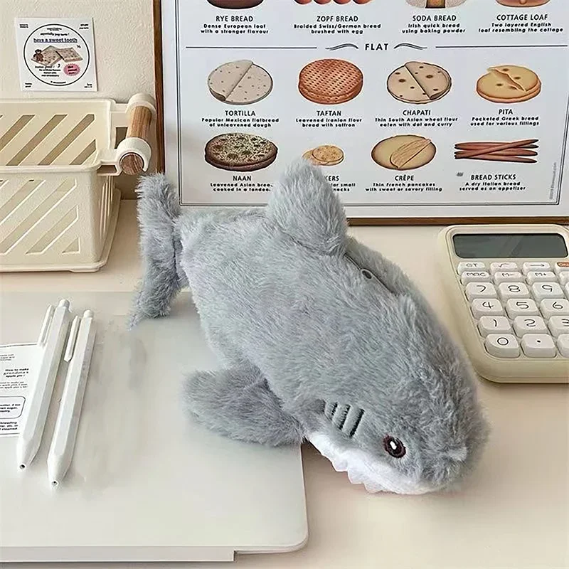 Cute Plush Shark Pencil Case Student Stationery School Supplies Kawaii Doll Back To School Storage Bag Pen Bag Stationery 1PC pencil cases