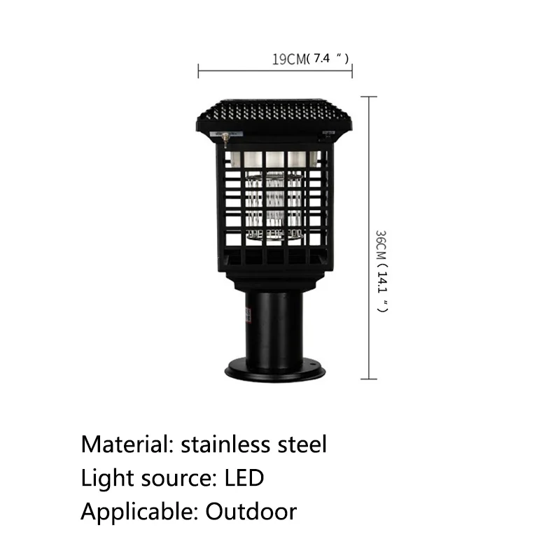 SEAN Solar Mosquito Killer Lamp Modern Outdoor Black Grid Insect Kill Pillar Light Waterproof LED for Garden Courtyard Porch