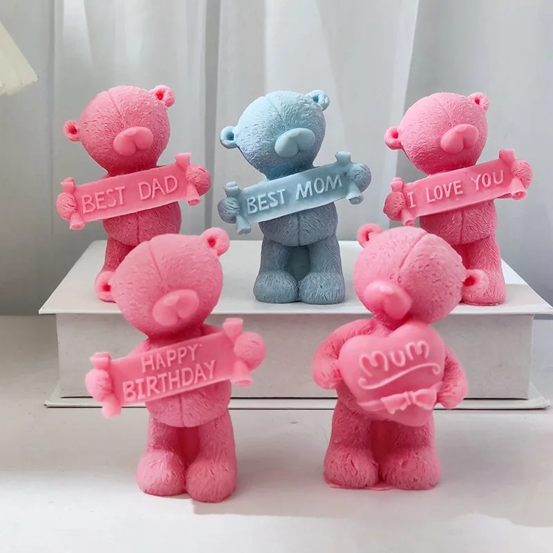 

Slogan Bear Candle Soap Silicone Mold Father's Day Mother's Day Gift Cake Decorating Mould