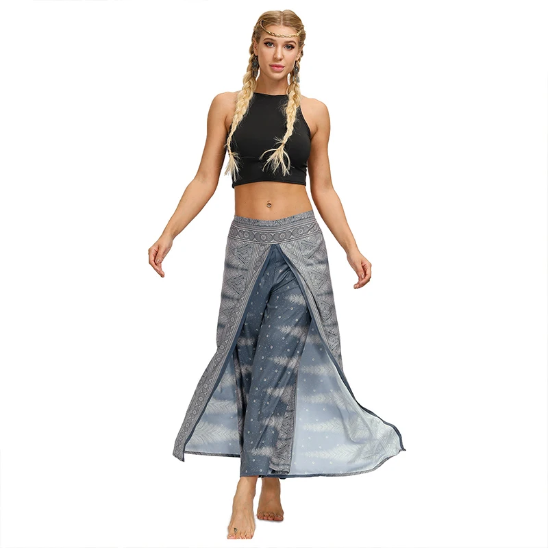 Women Casual Baggy Harem Pants Split Straight Pants Boho Vintage Aladdin Hippie Trousers Yoga Joggers Pants Sportswear