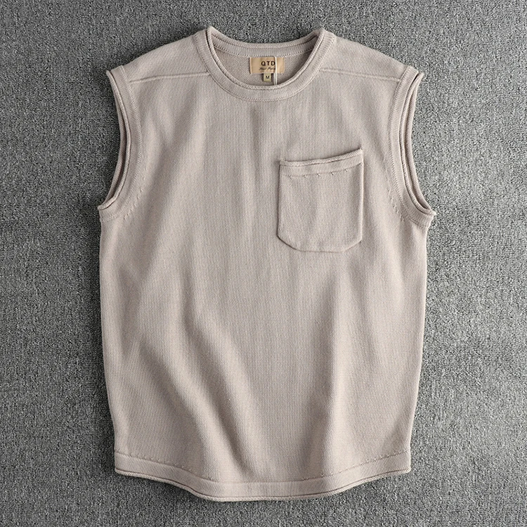Description Picture 6 of itemAmerica Style Simple Pocket Men's Waistcoat Fall Winter Retro Versatile Casual Sleeveless Knitted Sweater Solid Color Basic Tops