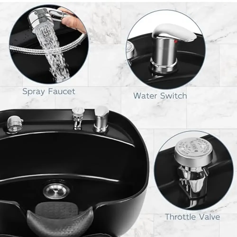 ABS Plastic Shampoo Bowl Chair Set Hair Washing Station Stylist Backwash Barber Sink Footstool Spa Adjust Feet Kitchen Sink Hose