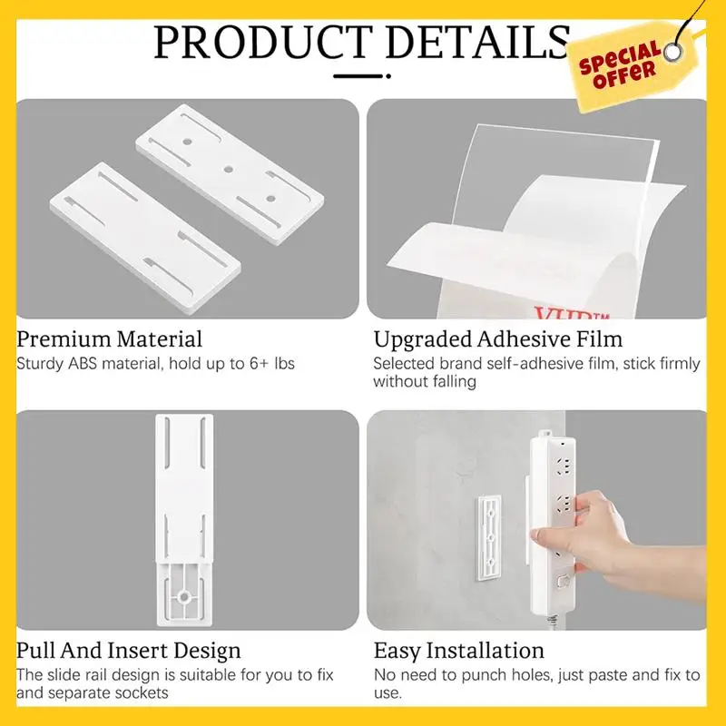 Desktop Socket Holder, Plug-In Surge Protector Bracket, Desktop Mobile Self-Adhesive Non-Punch Socket Bracket Easy Install