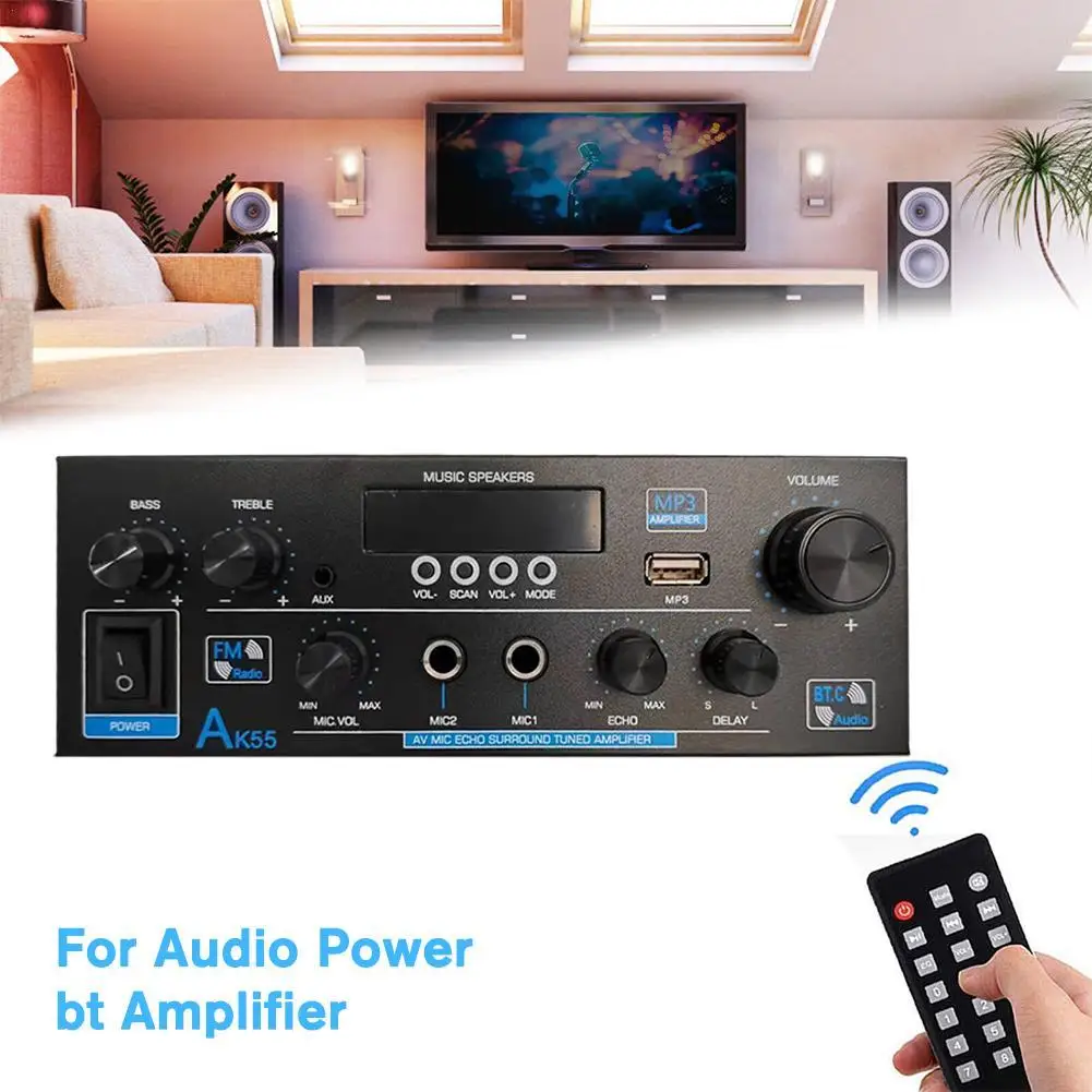 

2023 New Home Bluetooth AK55 70W Digital Amplifier Audio Bass Audio Power BT Amplifier Dual Channel Christmas Party Audio Player