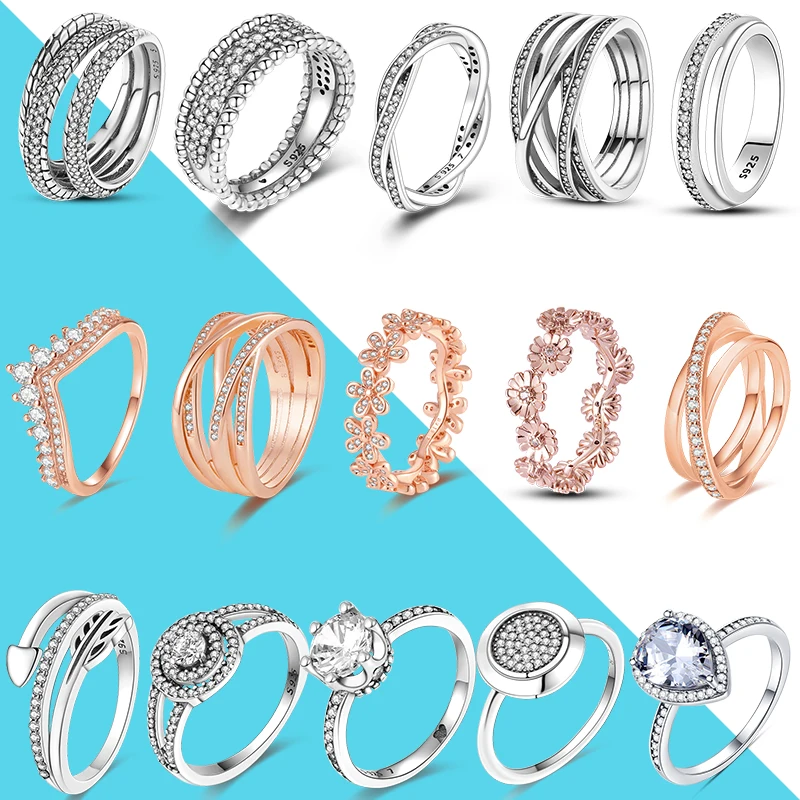 Silver rings Silver ring Wedding rings Fashion Engagement Finger Ring 925 Silver Women Stackable Rings Anniversary GIft Sparking Pave Zircon