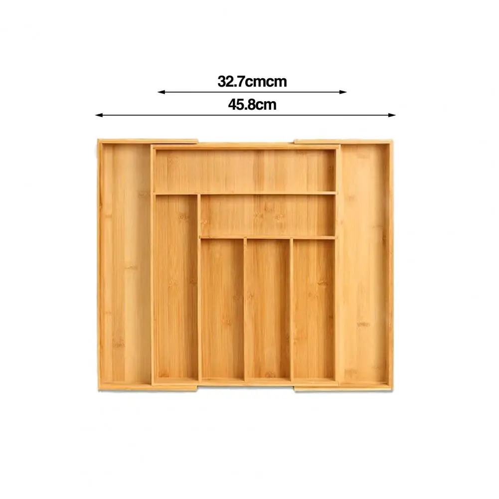 Stationery Drawer Organizer Adjustable Chopsticks Knife Fork Cutlery Drawer Organizer Elegant Bamboo Cutlery Tray for Neat 6