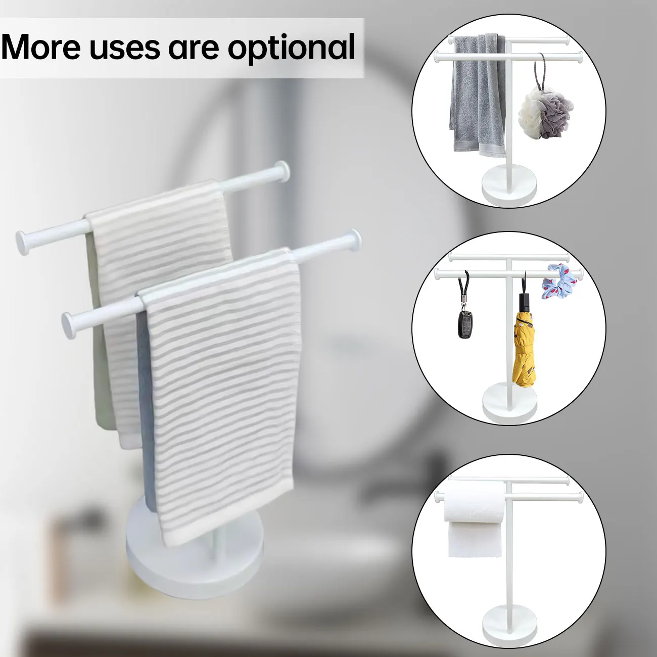 Vertical Design Anti Slip And Stable Black/White Iron Material Vertical Double Towel Bar For Table And Bedroom