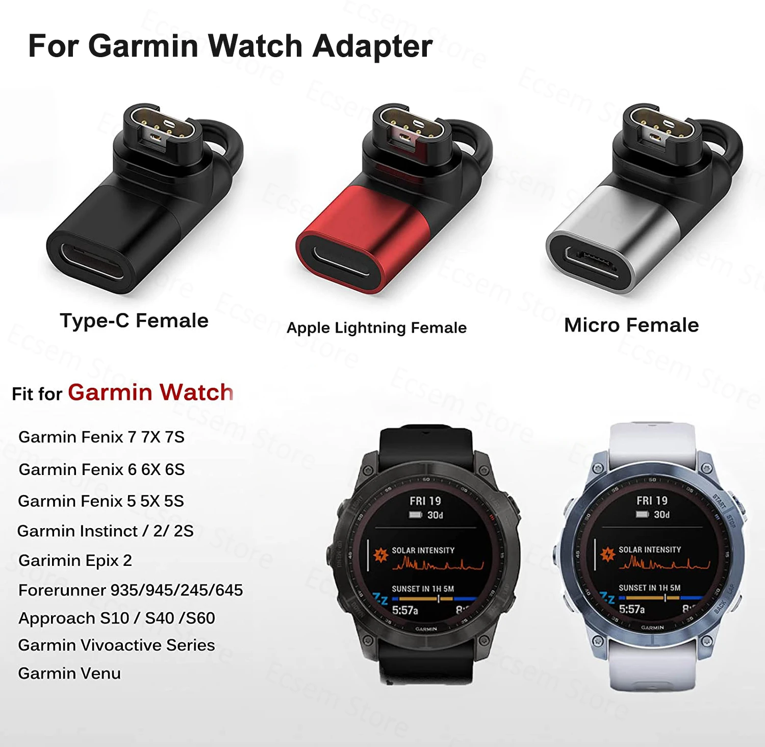ประเภท C/IOS/Micro Charger Adapter สำหรับ Garmin Fenix 7/7S/7x/Instinct